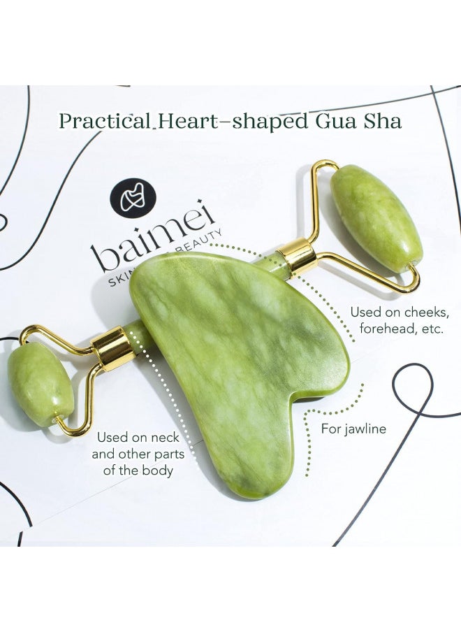 BAIMEI - BAIMEI Jade Roller & Gua Sha Set Face Roller and Gua Sha Facial Tools for Skin Care Routine and Puffiness-Black - Image 1