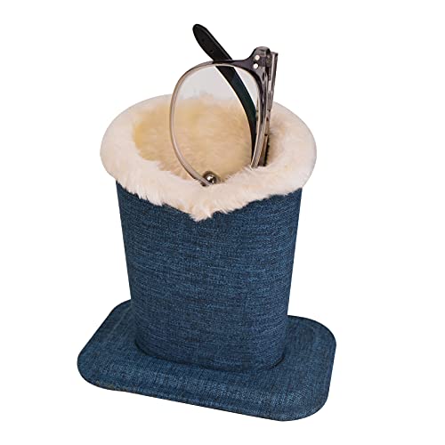 Baitaihem Pack of 2 Plush Lined Eyeglasses Holder Stand Protective Glasses Case For Desks Or Nightstands, Canvas (blue) - Image 2