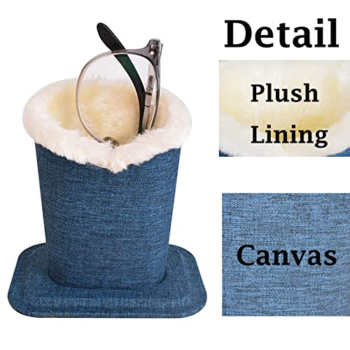 Baitaihem Pack of 2 Plush Lined Eyeglasses Holder Stand Protective Glasses Case For Desks Or Nightstands, Canvas (blue) - Image 3