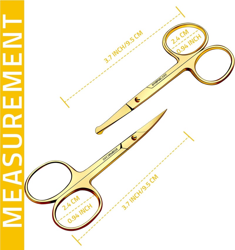 Utopia Care Eyebrow Hair Scissors, Curved Nail & Rounded Cuticle Scissors for Men and Women, Small Grooming Shears for Mustache, Eyebrows, Eyelashes, Ear & Nose Hair, Gold - Image 2