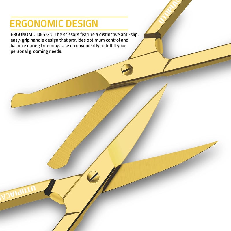 Utopia Care Eyebrow Hair Scissors, Curved Nail & Rounded Cuticle Scissors for Men and Women, Small Grooming Shears for Mustache, Eyebrows, Eyelashes, Ear & Nose Hair, Gold - Image 3