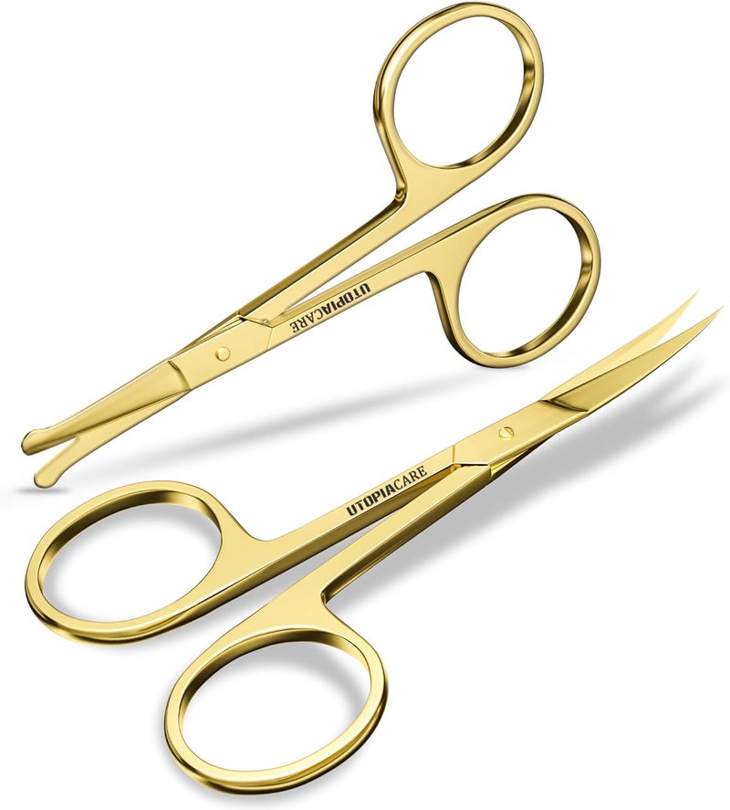 Utopia Care Eyebrow Hair Scissors, Curved Nail & Rounded Cuticle Scissors for Men and Women, Small Grooming Shears for Mustache, Eyebrows, Eyelashes, Ear & Nose Hair, Gold - Image 1