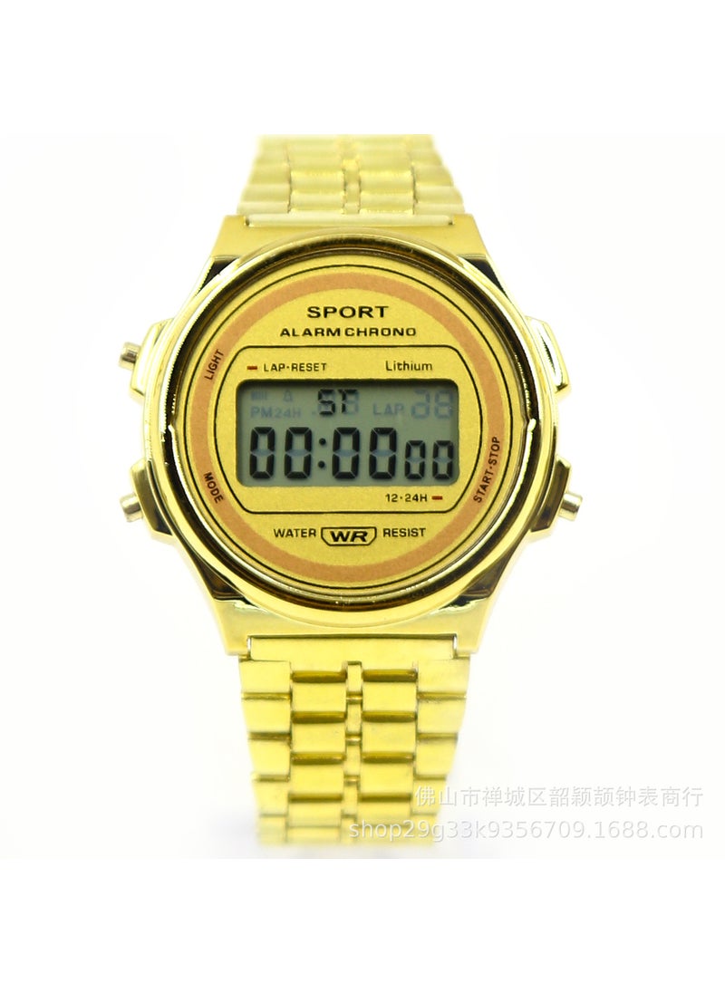 Generic - Male and female students LED electronic watch WR F91W steel belt A159 Harajuku style fashion watch multi-function Disc steel belt gun color - Image 1