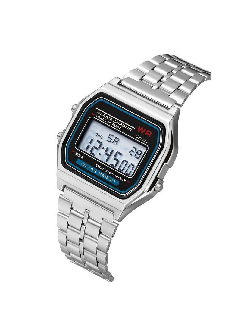 Generic - Male and female students LED electronic watch WR F91W steel belt A159 Harajuku style fashion watch multi-function Disc steel belt gun color - Image 1