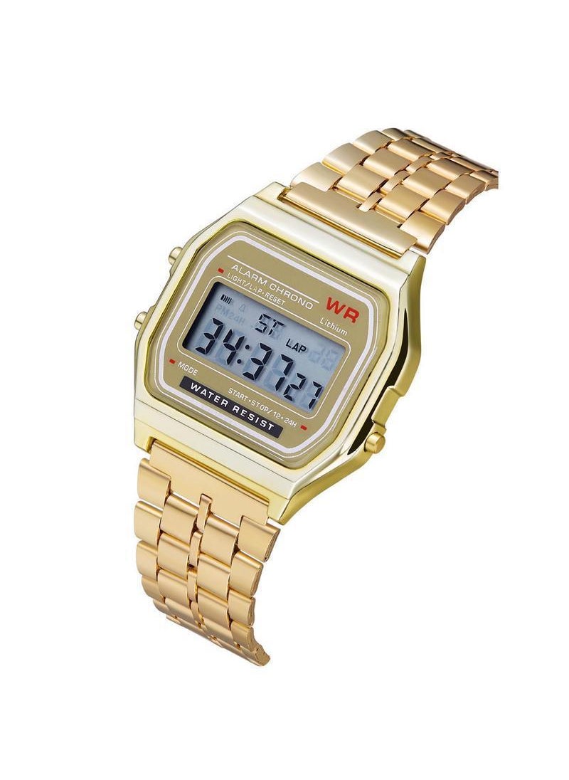 Generic - Male and female students LED electronic watch WR F91W steel belt A159 Harajuku style fashion watch multi-function Disc steel belt gun color - Image 1