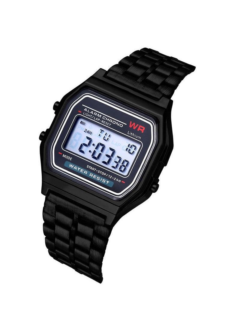 Generic - Male and female students LED electronic watch WR F91W steel belt A159 Harajuku style fashion watch multi-function Disc steel belt gun color - Image 1