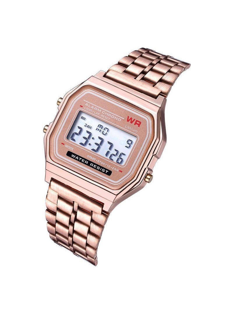 Generic - Male and female students LED electronic watch WR F91W steel belt A159 Harajuku style fashion watch multi-function Disc steel belt gun color - Image 1