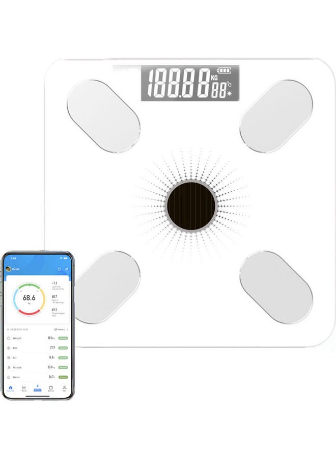 Loquat USB And Solar Powered Bluetooth Smart Weight Scale White 26 x 26 x 2.3cm - Image 1