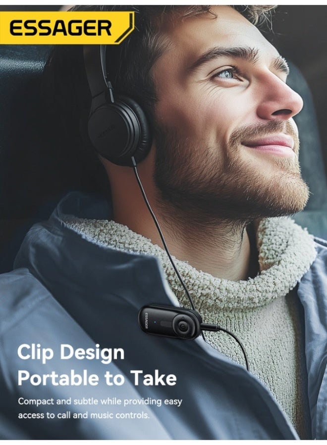ESSAGER Aux Bluetooth Adapter for Car, Essager Noise Cancelling Bluetooth 5.3 Receiver,Lossless Music USB to 3.5mm Jack Audio Adapter with Built-in Microphone for Car Kits/Home Stereo/Handsfree Call Speaker - Image 3