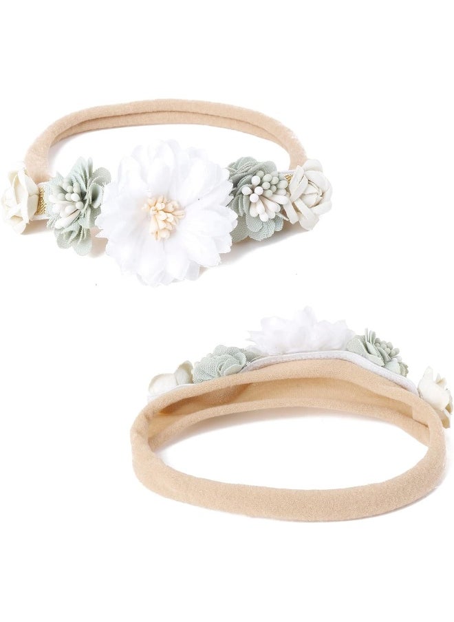 OOSAKU Baby Girl Flower Headbands Set Elastic Floral Headbands 3pcs Soft Nylon Hair Band for Newborn Toddler Hair Accessories, L, Small  - Image 3