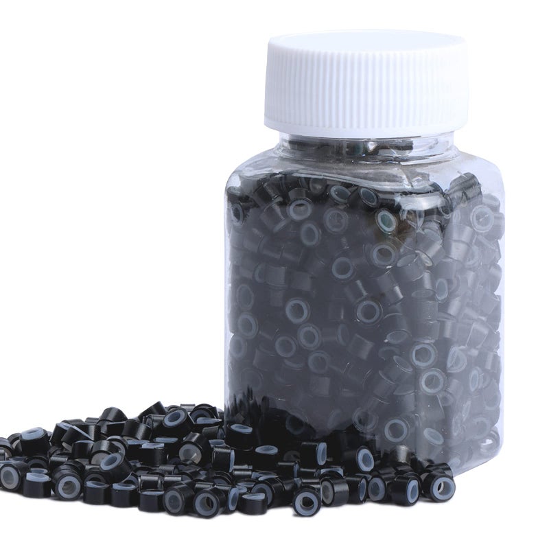 NIACONN NIACONN 1000pcs Micro link Beads 5mm for Hair Extensions, Silicone Lined Rings Hair Extensions Tool - Black 