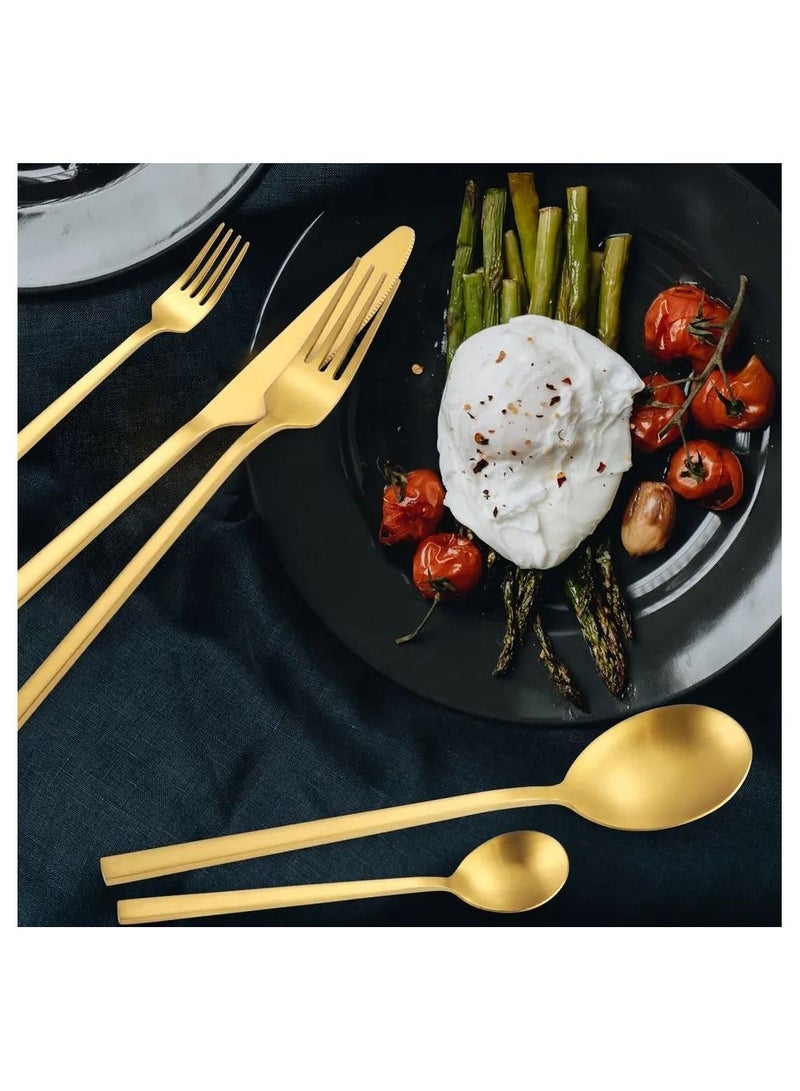 Luxury Matte Gold Stainless Steel Silverware Flatware Square Handle Dinner Knife Fork Spoon Cutlery Set - Image 4