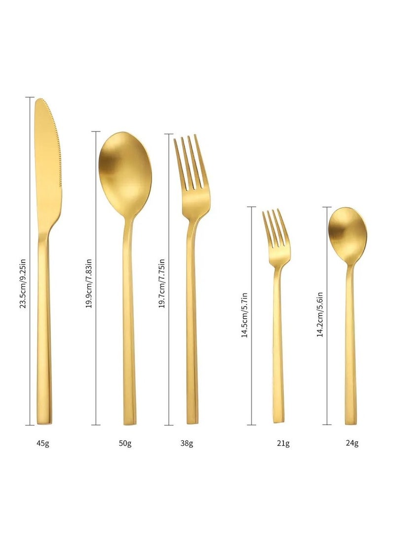 Luxury Matte Gold Stainless Steel Silverware Flatware Square Handle Dinner Knife Fork Spoon Cutlery Set - Image 2