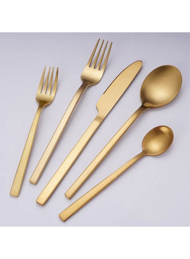 Luxury Matte Gold Stainless Steel Silverware Flatware Square Handle Dinner Knife Fork Spoon Cutlery Set - Image 3