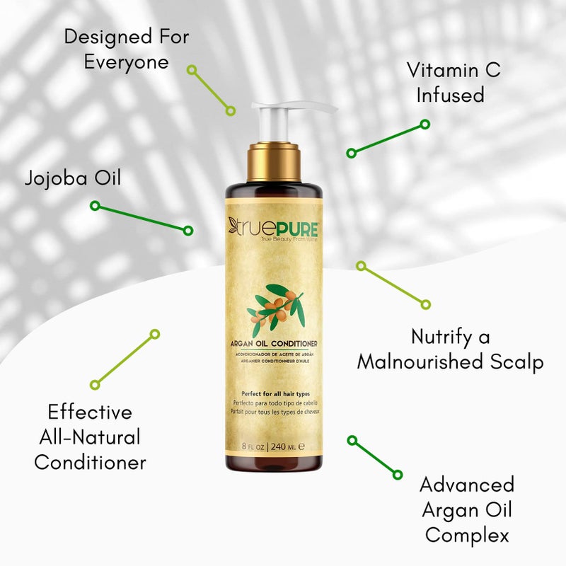 TruePure Argan Oil Conditioner (8 oz.) Deep Conditioner, Hair Treatment for Dry, Damaged Follicles, Split Ends | Sulfate, Paraben, Fragrance Free | For Men & Women | Made in USA - Image 3