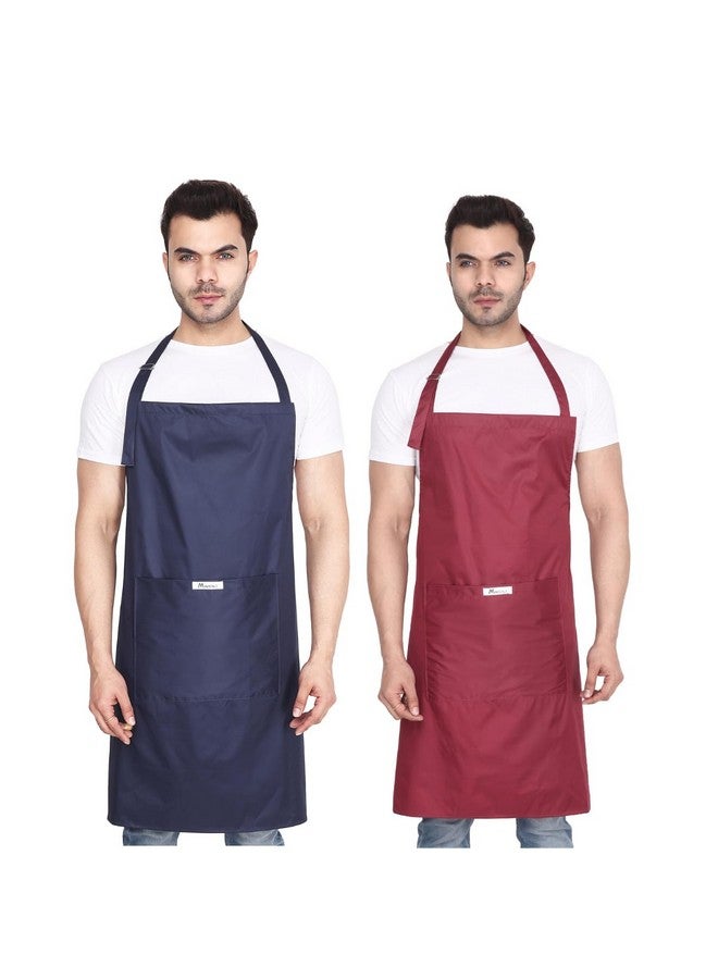 MAKSTILE مئزر MAKSTILE المقاوم للماء والغبار لغسل الصحون والطهي وتجميل الكلاب والبستنة وغسل السيارات والعمل في المختبر والمطاعم والاستخدام الصناعي | للجنسين | اللون - أزرق داكن ومارون | عبوة من 2 - Image 1
