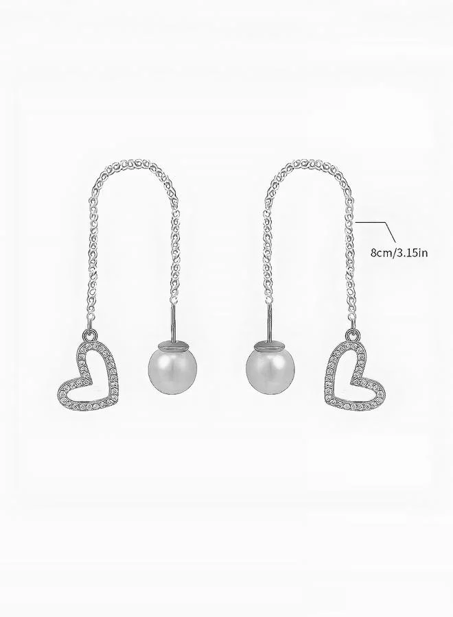 تايك تو Take Two Pearl Heart Dangle Threader Earrings