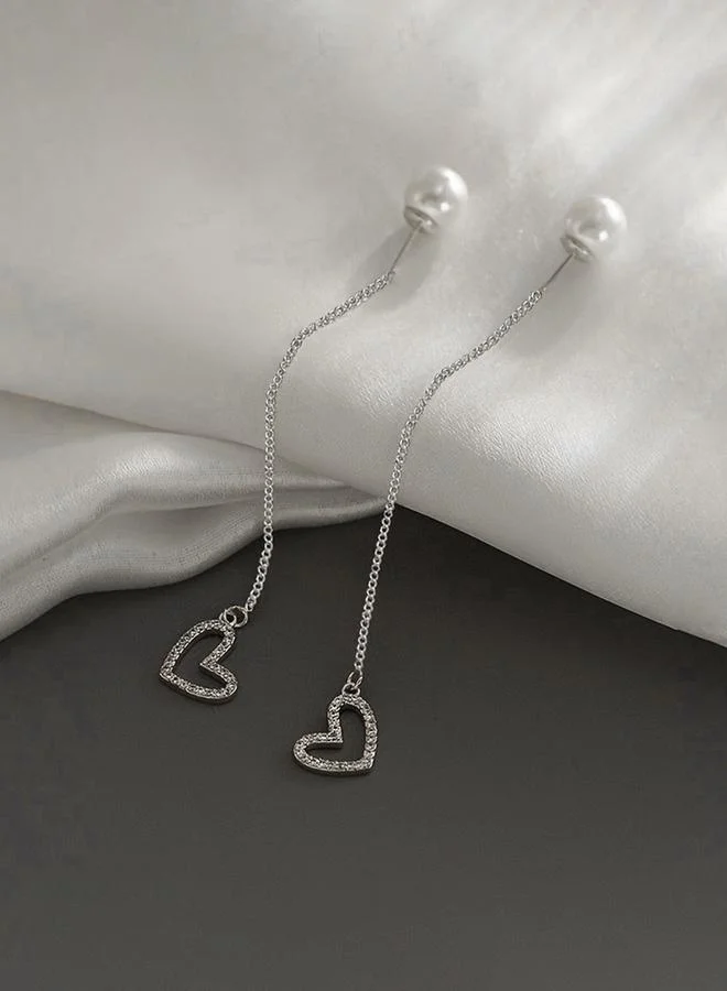 تايك تو Take Two Pearl Heart Dangle Threader Earrings