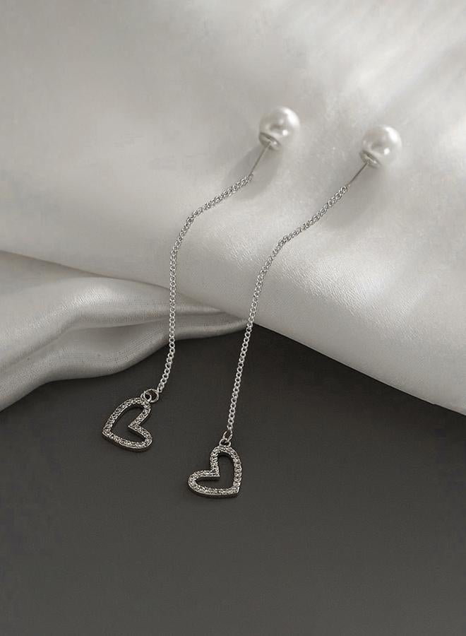 Styli Pearl Heart Dangle Threader Earrings - Image 4