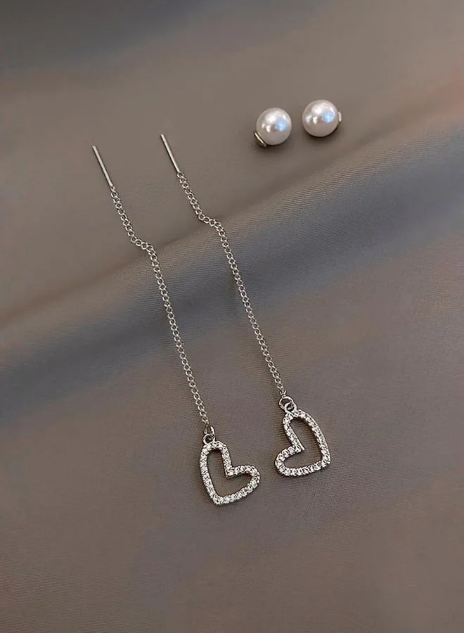 تايك تو Take Two Pearl Heart Dangle Threader Earrings