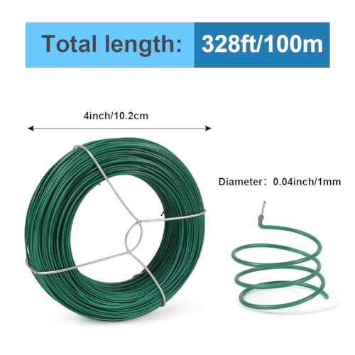 Shintop 328 Feet Plant Twist Tie Plastic Coated Soft Garden Metal Wire 1mm Thin for Gardening, Home, Office (Green) - Image 2