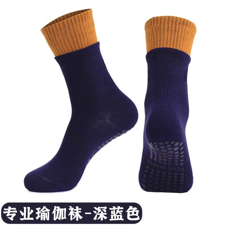Generic Strap Yoga Socks Non-slip Professional Womens Medium Pilates Socks Short Towel Bottom Fitness Sports Floor Socks X75 dark blue [double socks, Pilates yoga socks]]