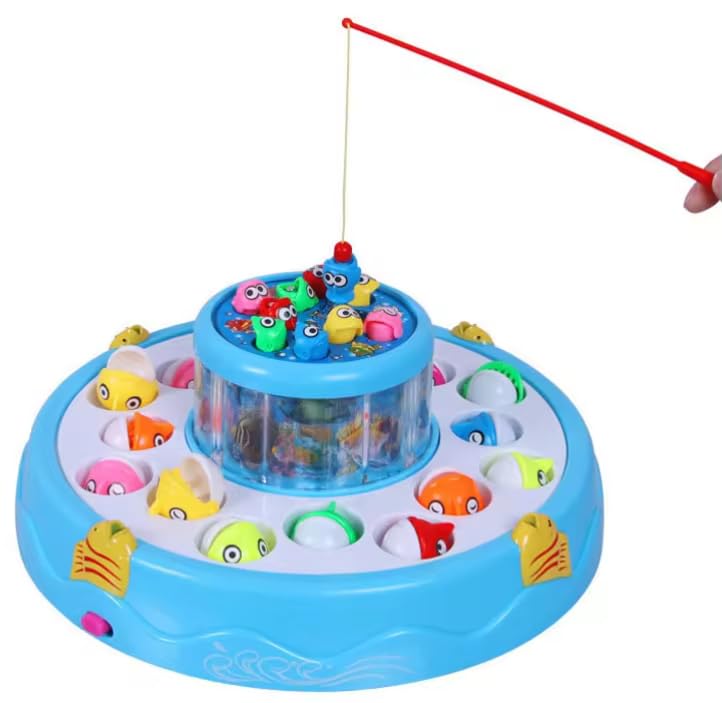 Goyal's Fishing Fish-Catching Kids Activity Game with 26 Piece Fishes, 2 Rotary Ponds and 4 Pods with Music and Light Function - Blue - Image 1