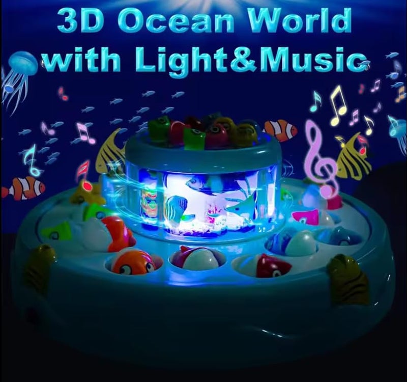Goyal's Fishing Fish-Catching Kids Activity Game with 26 Piece Fishes, 2 Rotary Ponds and 4 Pods with Music and Light Function - Blue - Image 3