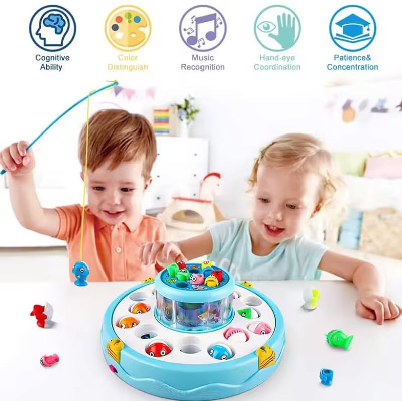 Goyal's Fishing Fish-Catching Kids Activity Game with 26 Piece Fishes, 2 Rotary Ponds and 4 Pods with Music and Light Function - Blue - Image 5