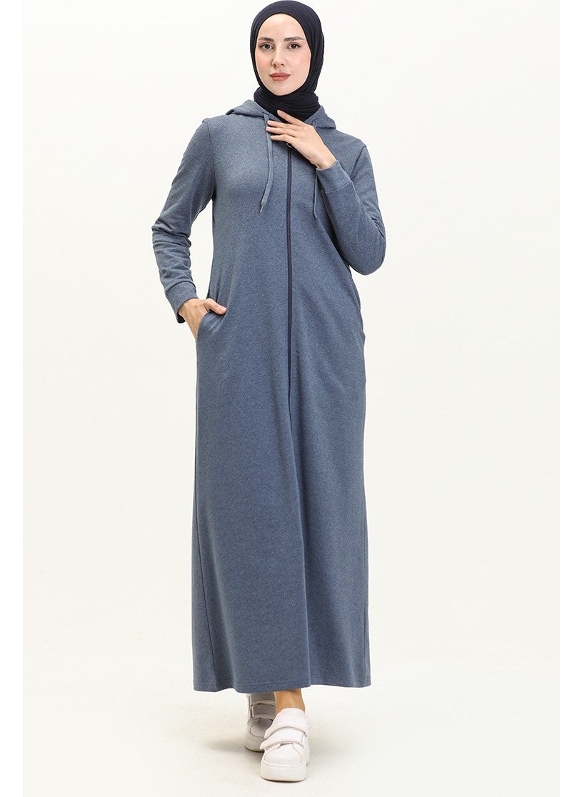 Sefa Merve - Hooded Pocket Sport Abaya 3011-05 Indigo - Image 1