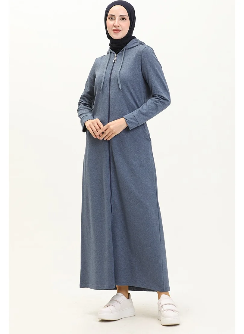 Sefa Merve Hooded Pocket Sport Abaya 3011-05 Indigo