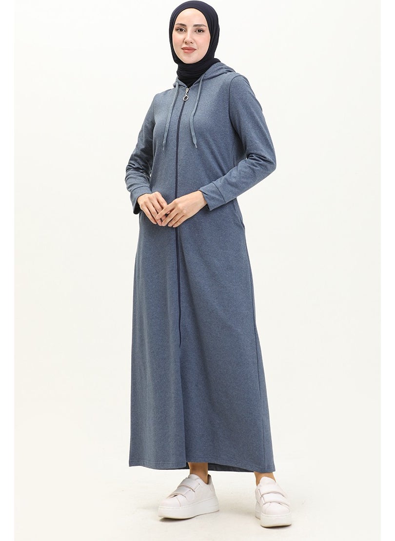 Sefa Merve - Hooded Pocket Sport Abaya 3011-05 Indigo - Image 1