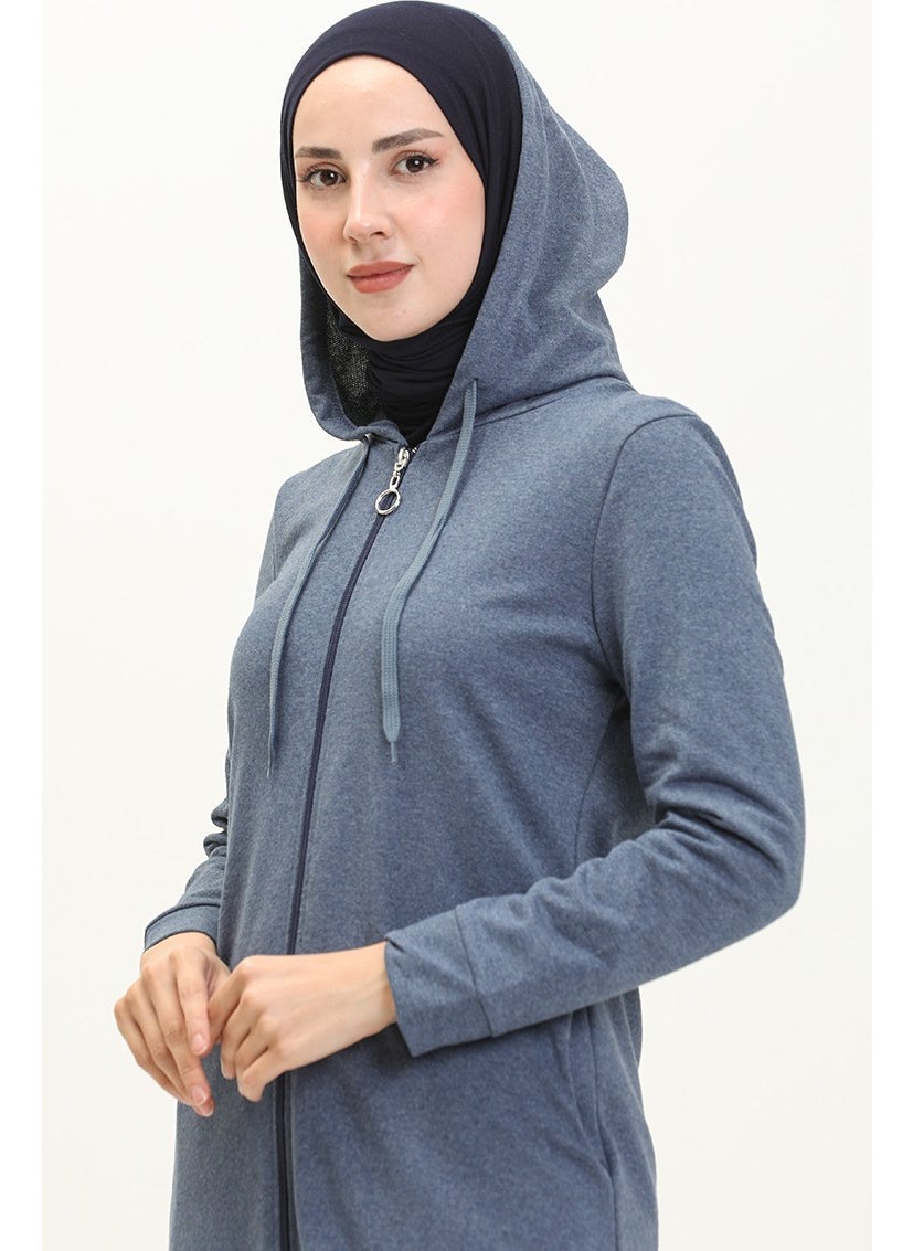 Sefa Merve - Hooded Pocket Sport Abaya 3011-05 Indigo - Image 1