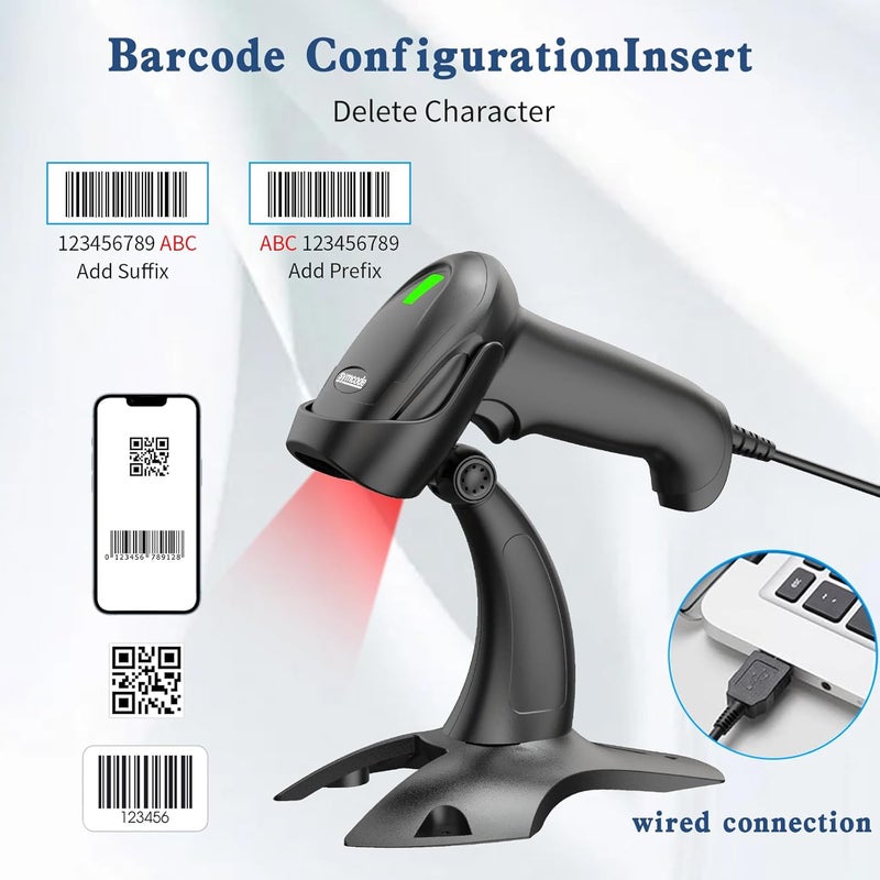 سيمكود ماسح الباركود مع حامل USB سلكي للمخزون 2D 1D ماسح رمز QR مع مسح تلقائي بدون استخدام اليدين قارئ باركود للكمبيوتر ونقاط البيع MAC - Image 2