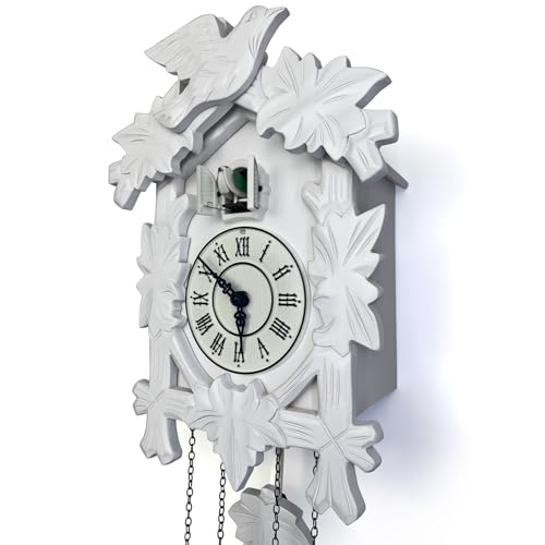Rylai Cuckoo Clock Large Wooden Wall Clock Handcrafted 13x9.5 Inch (White) - Image 5