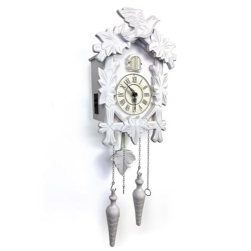 Rylai Cuckoo Clock Large Wooden Wall Clock Handcrafted 13x9.5 Inch (White) - Image 1