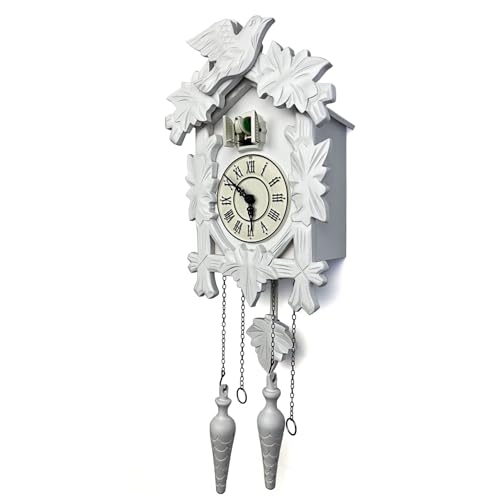 Rylai Cuckoo Clock Large Wooden Wall Clock Handcrafted 13x9.5 Inch (White) - Image 3