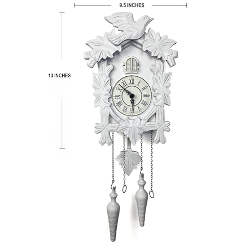 Rylai Cuckoo Clock Large Wooden Wall Clock Handcrafted 13x9.5 Inch (White) - Image 2