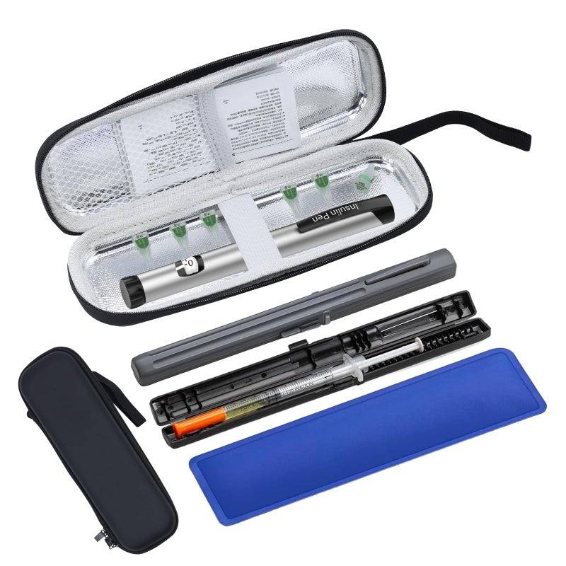 sijidou Insulin Cooler Travel Case Equipped with 2 Prefilled Syringe Case 1 TSA Approved Reusable Ice Pack for Keep Insulin Pen Diabetic Supplies Cool While Traveling