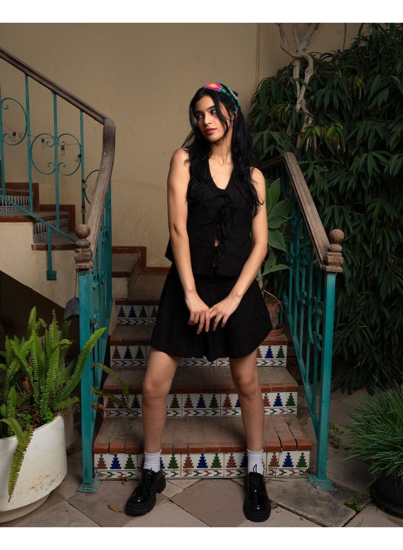 In Your Shoe Black Tied Up Linen Vest  - Image 1