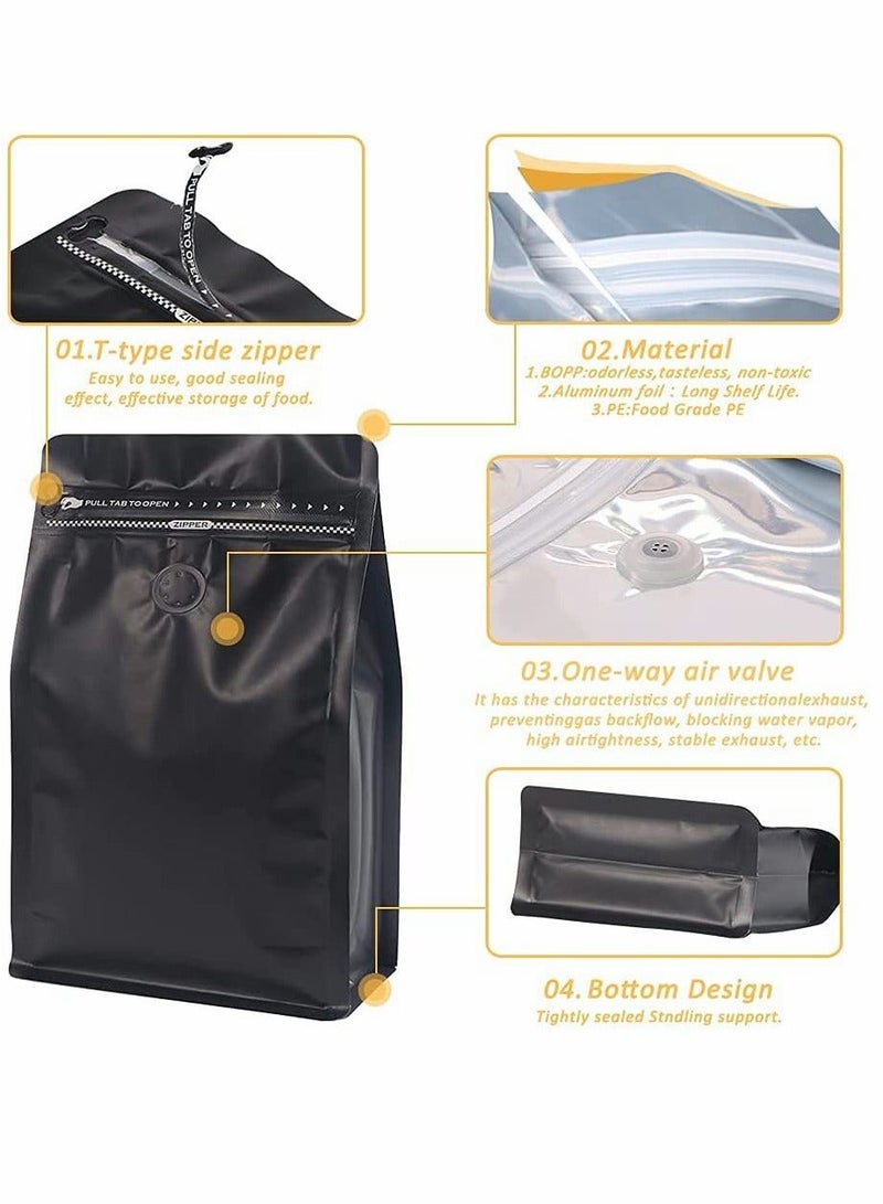 Coffee Storage, Coffee Bags with Valve Black High Barrier Aluminum Foil Flat Bottom Standing Coffee Beans Storage Bags, Reusable Heat Sealable Side Zipper Pouches for Home or Store (20pcs,8 oz,1/2 lb) - Image 3