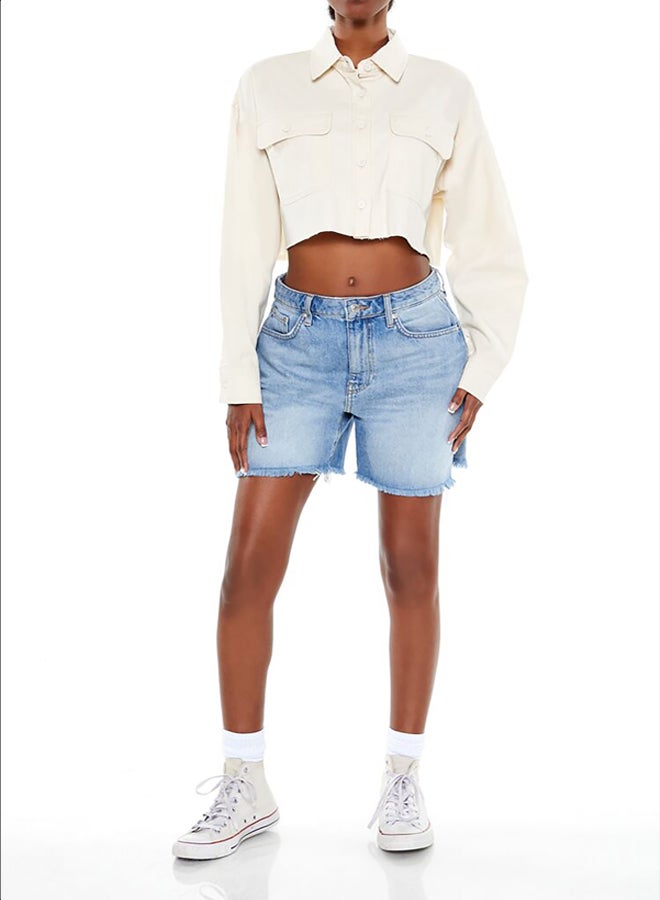 FOREVER 21 Frayed Cropped Twill Shirt - Image 1