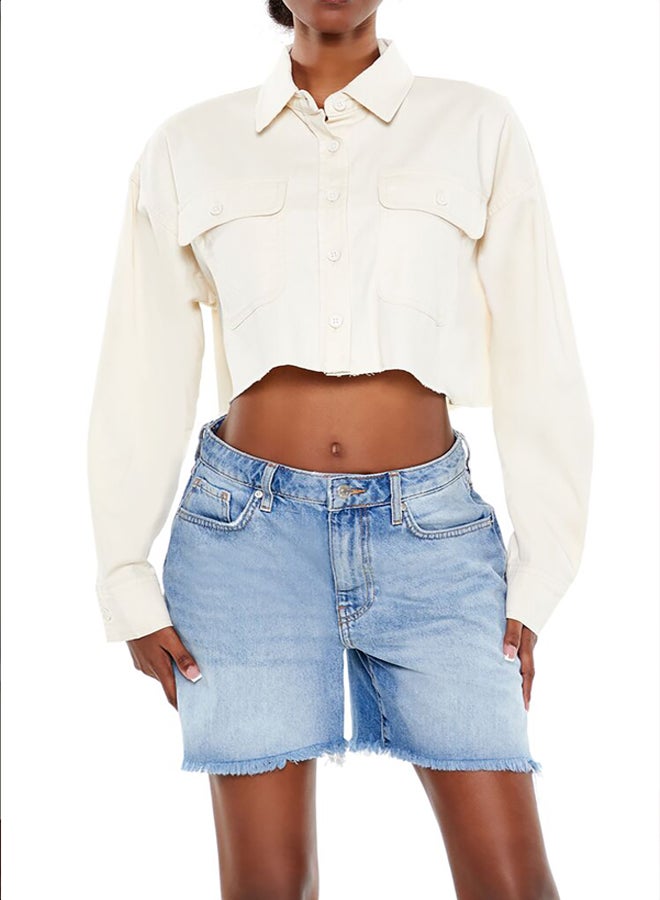 FOREVER 21 Frayed Cropped Twill Shirt - Image 2