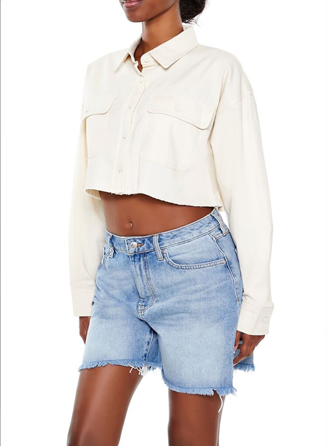 FOREVER 21 Frayed Cropped Twill Shirt - Image 3