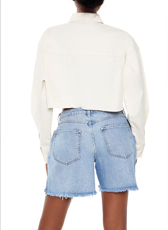 FOREVER 21 Frayed Cropped Twill Shirt - Image 4