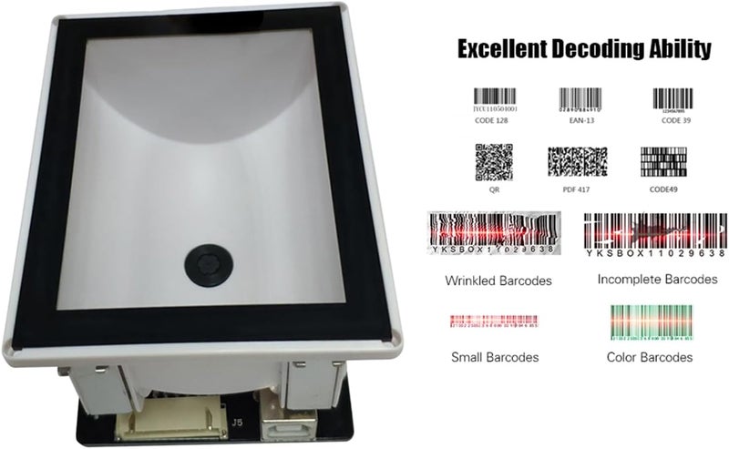 وحدة ماسح ضوئي مدمجة عالية السرعة Karlak 2D/QR/1D لقارئ الباركود بواجهة USB لمتجر الخدمة الذاتية، بلاستيك أبيض، مستشعر COMS 960 * 680 - Image 2