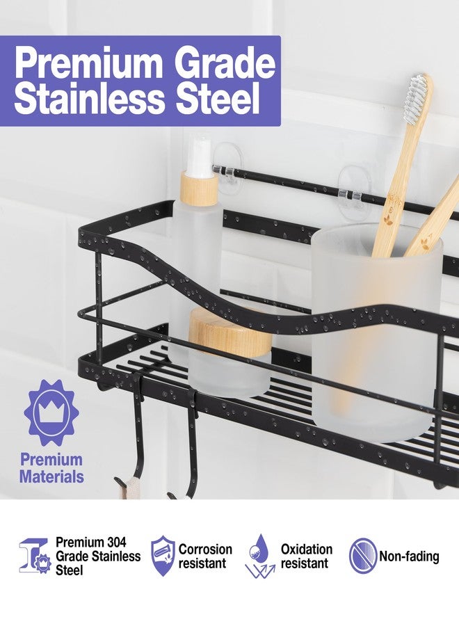 KINCMAX رف استحمام KINCMAX - رف استحمام ذاتي اللصق بأربعة خطافات - رف كبير السعة من الفولاذ المقاوم للصدأ بدون حفر - منظم أنيق لتزيين جدار الحمام - أسود مطفي - Image 2