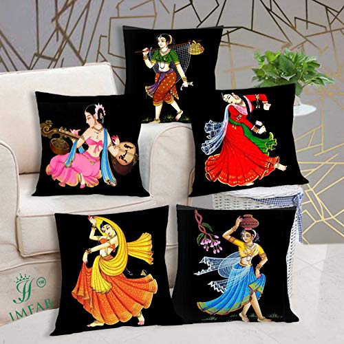 IM FAB IMFAB Black Printed Canvas Cotton Cushion Cover (18X18 inches, Design 1) - Image 1