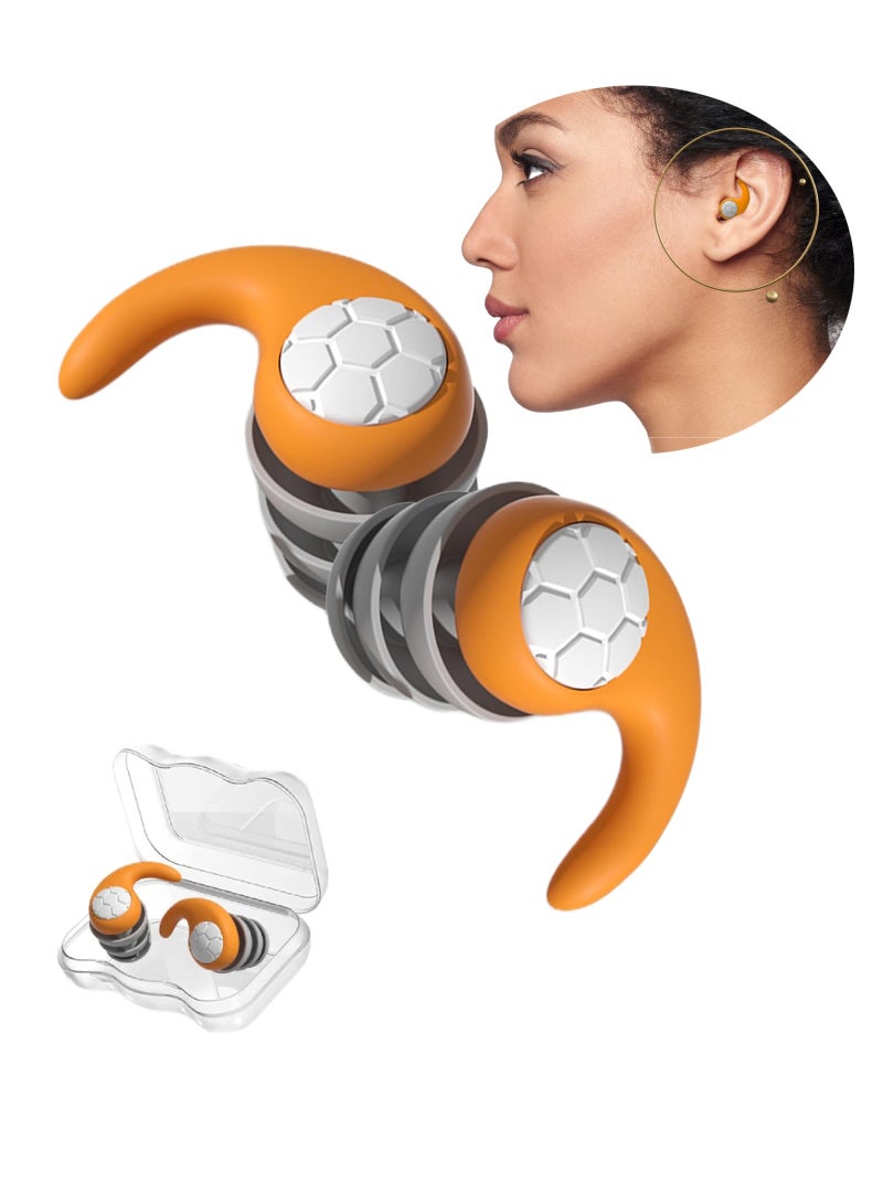 اعاره سدادات أذن للسباحة، سدادات أذن للنوم عازلة للضوضاء، قابلة لإعادة الاستخدام، سدادات أذن عازلة للصوت (برتقالية) - Image 1