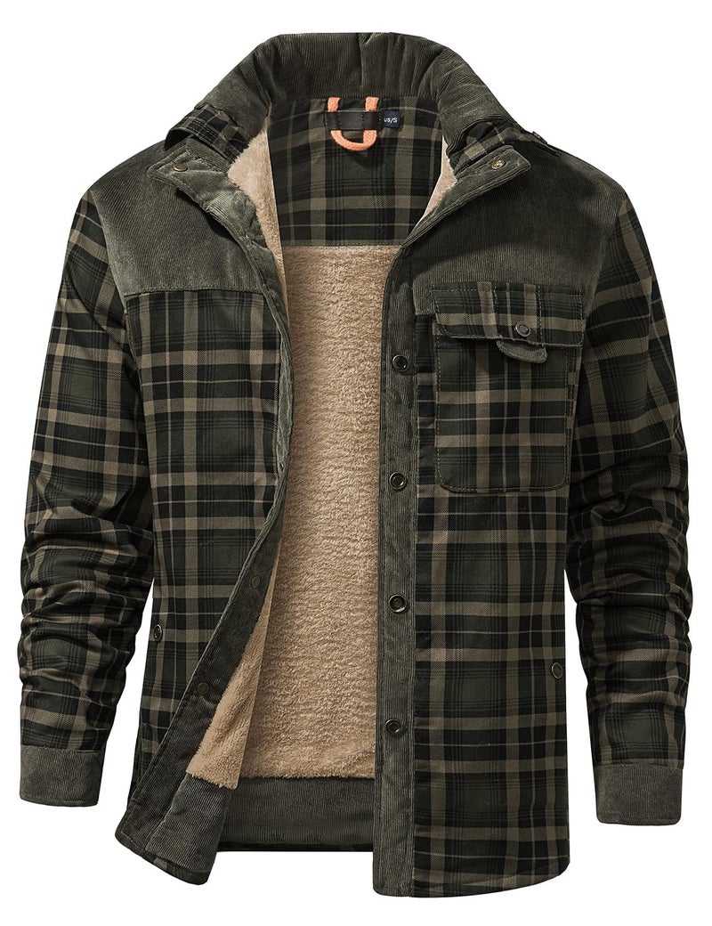 Gihuo Men's Long Sleeve Sherpa Lined Shirts Outdoor Warm Flannel Plaid Jacket Button Down Fleece Coats(DarkGreen-XXL) - Image 1